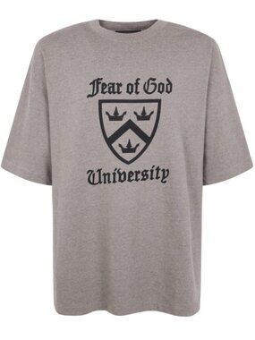 FEAR OF GOD ESSENTIALS University Graphic T-Shirt Heather Grey S Oversized NWT